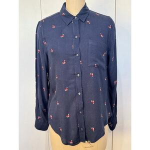 Women's Banana Republic Navy Red Llama Print Boyfriend Fit Button Down S
